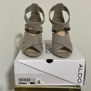 Aldo Nydaen Gray Suede Strapped Open Toe Heels